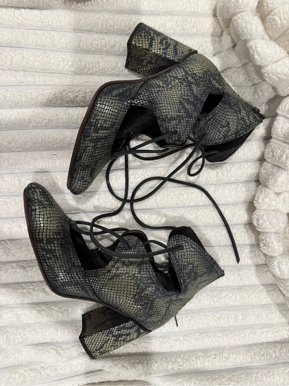 Freebird by Steven Black and Grey Snake-Print Lace-Up Ankle Boots
